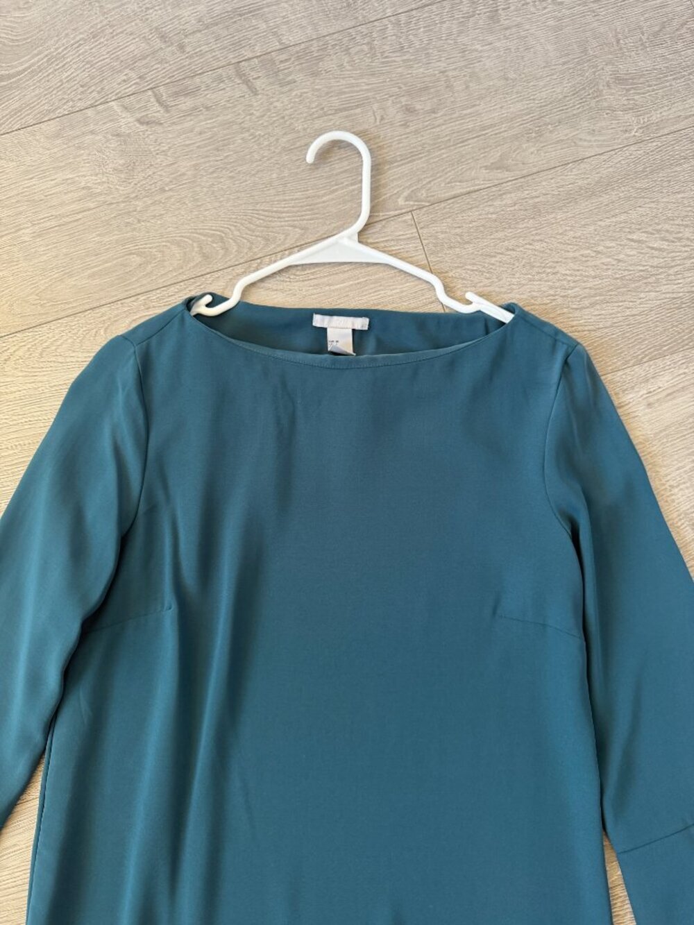 H&M Teal Shift Dress 3/4 Sleeve Boat Neck Career Dress Size 6 - Picture 3 of 11